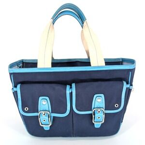 VTG Y2K Coach Hamptons Canvas Twill Garden Tote Marine Navy Blue Coastal Preppy